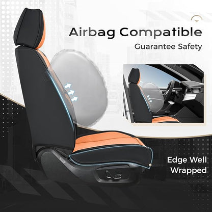 Coverado Seat Covers, Car Seat Covers Front Seats, Leather Seat Covers for Cars, Car Seat Protector Waterproof, Black Car Seat Cushion, Front Carseat Cover Universal Fit for Most Cars Orange