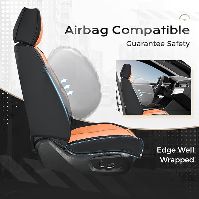 Coverado Seat Covers, Car Seat Covers Full Set, Leather Seat Covers for Cars, Car Seat Protector, Black Car Seat Covers Front Seats and Back Seats Universal Fit for Most Cars Orange