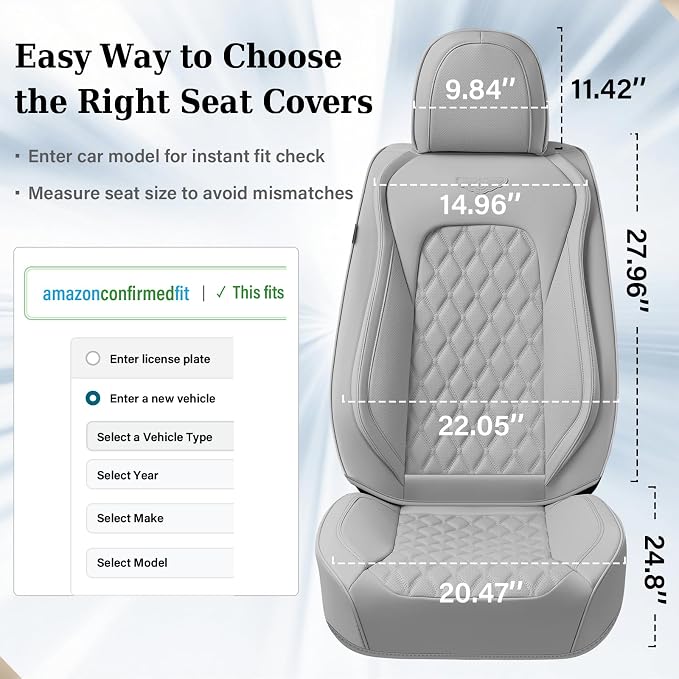 Coverado Front Seat Covers, Waterproof Nappa Leather Dust-Proof Protectors, Universal Fit for Most Vehicles, Anti-Scratch Seat Covers for Sedans, SUVs, Pickup Trucks – Gray