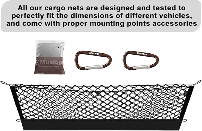 Muslogy Truck Bed Cargo Net Trunk Netting Compatible with 2018-2024 Chevy Equinox | GMC Terrain Accessories, Pickup Cargo Organizer SUV Sedan Storage Net w/Heavy Duty Carabiners