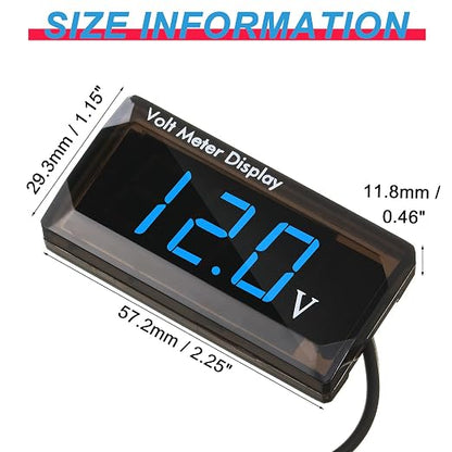 2 Pieces DC 4 to 28V Car Digital Voltmeter 12V Voltage Meter Car Audio Gauge LED Display 12V Waterproof Voltage Gauge Meter for Motorcycle(Blue Light)