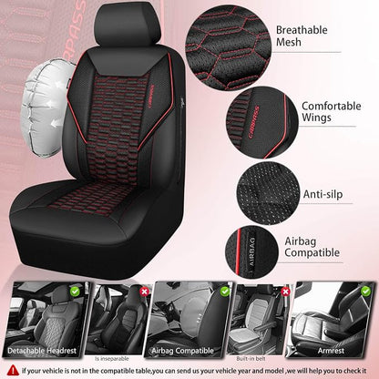 CAR PASS 3D Foam Mesh Leather Car Seat Covers Front Seats, Air Cool Mesh Front Seat Covers for Car, Universal Fit for SUV Truck Sedan Automotive, Armrest Airbag Compatible,Black and Red