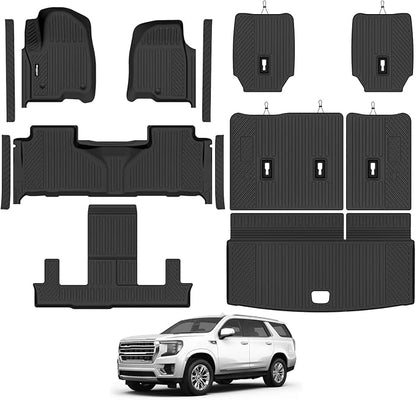 Floor Mats for 2021-2026 Chevy Tahoe/GMC Yukon/Cadillac Escalade 7 Seats/Captain Seat(Not for Escalade ESV/Yukon XL), Trunk Mat & Backrest Mat & Door Sill Guard All Weather TPE Accessories