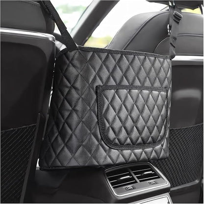 povtii Car Purse Holder Between Seats, Large Capacity Leather Auto Front Seat Handbag Organizer Pocket, Backseat Barrier Storage Bag for Kids Pet, Universal Interior Car Accessories