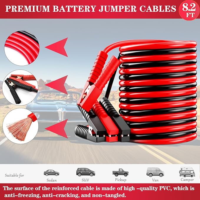 Emergency Car Kit, Car Safety Kits with Jumper Cables, Safety Hammer | Premium Roadside Assistance Kit for Cars Headlamp Folding Shovel Tow Strap Gifts for New Drivers Roadside Emergency Car Kit