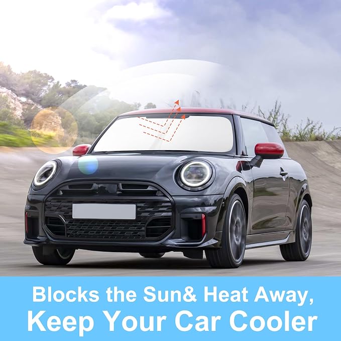 TINGLU Sun Shade for Mini Countryman Cooper F66 SUV 2017-2025 2026 Accessories Windshield Sun Shade Window Shade UV Rays Protection Sun Visor Cover with Steering Wheel Sunshade Storage Bag