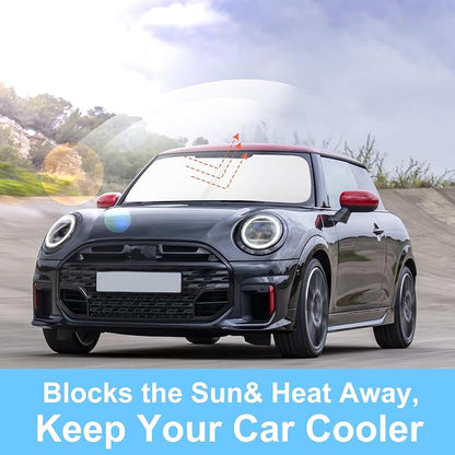 TINGLU Sun Shade for Mini Countryman Cooper F66 SUV 2017-2025 2026 Accessories Windshield Sun Shade Window Shade UV Rays Protection Sun Visor Cover with Steering Wheel Sunshade Storage Bag
