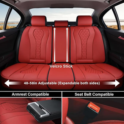 Coverado Car Seat Covers, Rear Car Seat Cover, 3-Pieces Leather Seat Cover, Red Car Seat Cushion, Luxury Seat Cover Seat Protector Universal Fit Most Cars