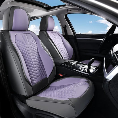 Coverado Car Seat Covers, Front Seat Cover, Waterproof Nappa Leather Seat Covers for Cars, Driver Car Seat Protectors, Gray and Purple Automotive Seat Covers Universal Fit for Most Cars
