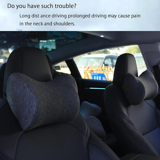 Car Neck Pillow, Car Headrest Pillow with Adjustable Strap for Neck Pain Relief 100% Memory Foam,Ergonomic Design，2 Pack