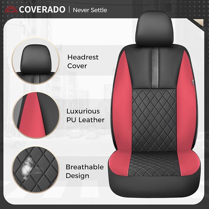 Coverado Car Seat Covers Full Set, Automotive Leather Seat Covers for Car，Universal Fit Front Back Seat Cover, Non-Slip Waterproof Breathable Car Seat Protector