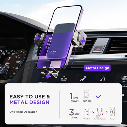 Wireless Car Charger,【7 Colored RGB Backlit】 15W Auto Clamping Car Charger Phone Mount Holder for iPhone 15 14 13 12 Mini Pro Max 11 XR X, Samsung Galaxy S23 Ultra S22 S21+ S10+ Note 20, etc - Silver