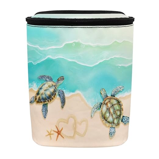 Talayituse Turtle Starfish Seashell Heart Beach Print Car Trash Bin, Large Size Auto Trash Can Adjustable Portable Garbage Can with Lid, Vehicle Hanging Bag for Headrest Front Back Seat