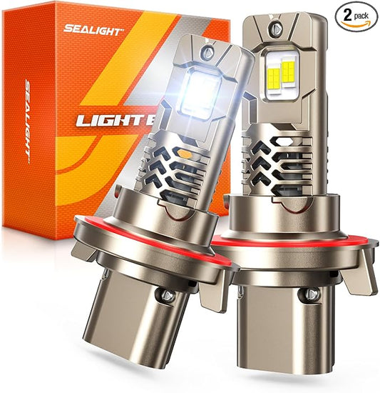 SEALIGHT H13/9008 LED Bulbs, 50,000LM 10X Super Brighter, 1:1 Origin Size, 6500K Cool White, 70000Hrs Long Service Life with Cooling Fan, IP68 Waterproof, Plug and Play, Pack of 2