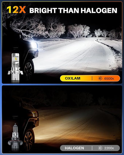 OXILAM H13 LED Light Bulb, 1200% Brightness 6500K White, No Flicker, 60,000 Hours Lifespan, Quick Plug and Play, IP68 Weatherproof, 9008 Compatible Fog Light for Cars Trucks SUVs, Pack of 2