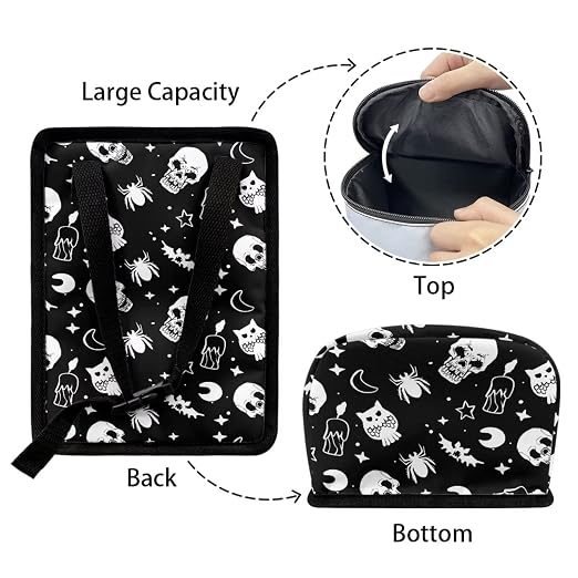 Gothic Skull Moon Star Owl Halloween Print Car Trash Can for Back Seat Leakproof Garbage Can with Lid Portable Collapsible Trash Bin Hanging Backseat Truck Organizer Car Accessories