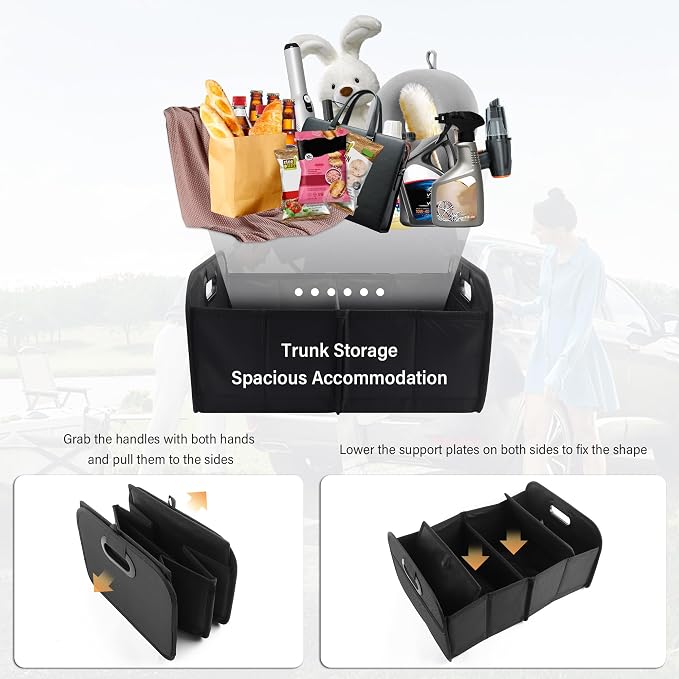 Large Capacity Trunk Organizer for Car,Foldable Multi-Compartment SUV Trunk Organizer for Storaging Tools Toys Foods,Universal Oxford Cloth Car Organizers and Storage