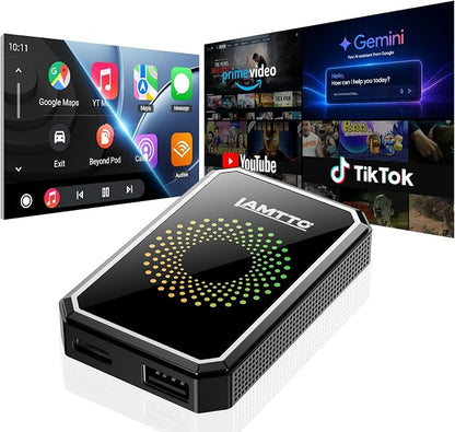 LAMTTO Wireless CarPlay and Android Auto Adapter with Gemini AI,4-in-1 Magic AI Box Video Player for YouTube TikTok, Dual WiFi,HD Media Port,USB Drive,Mirror Link for OEM Wired Carplay Cars 2016-2024