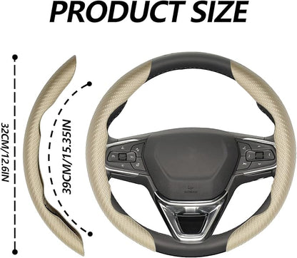 2pcs (Khaki) Universal Fit Carbon Fiber Steering Wheel Cover, Anti-Skid Steering Wheel Cover/Segmented Steering Wheel Protector/Car Interior Accessories