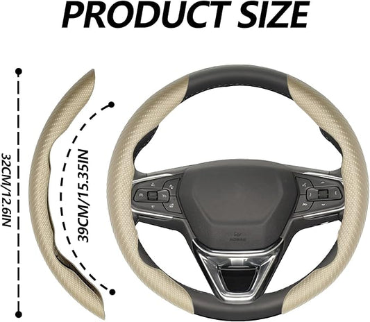 2pcs (Khaki) Universal Fit Carbon Fiber Steering Wheel Cover, Anti-Skid Steering Wheel Cover/Segmented Steering Wheel Protector/Car Interior Accessories