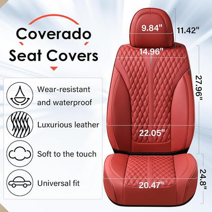 Coverado Car Seat Covers Full Set, Waterproof Nappa Leather Seat Covers for Cars, Front and Back Car Seat Protector, Luxury Car Seat Covers, 5 Seats Universal Red Car Seat Cover Fit for Most Cars