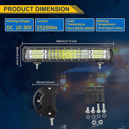 Willpower 18 Inch 252W Triple Row Flood Spot Combo Beam Led Bar Driving Boat Off Road Lights for Jeep SUV Truck ATVs (18 inch)