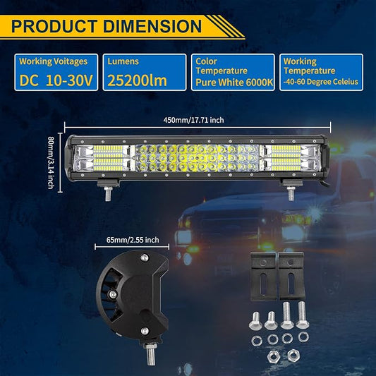 Willpower 18 Inch 252W Triple Row Flood Spot Combo Beam Led Bar Driving Boat Off Road Lights for Jeep SUV Truck ATVs (18 inch)