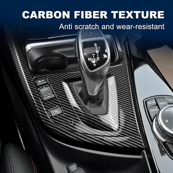 for BMW Gear Shift Panal Cover, Carbon Fiber Style Car Center Console Interior Trim F30 Accessories for F30 F31 F32 F33 F34 F36 328i 320i 335i 330i 435i 420i 430i 440i 425i Not Fit F35