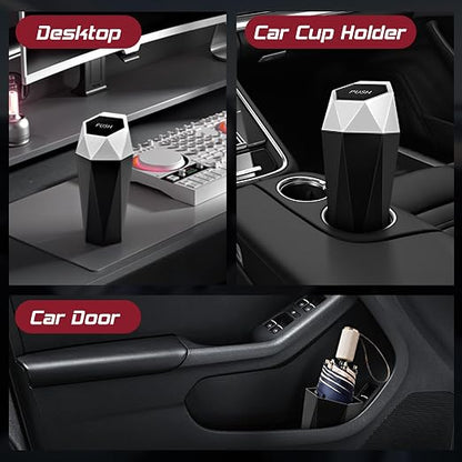 Car Trash Can with Lid, Mini Car Trash Cup with 30 Additional Trash Bags, Car Accessories for Interior, Leakproof Vehicle Garbage Bin for Car, Home, Office - 2 Packs, Silver