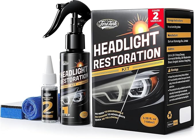Car Headlight Restoration Kit, No Power Tools Required, Restoring to Like-New Condition, Covers 2-3 Vehicle Headlight Treatments, Headlight Cleaner and Restorer Kit, Headlight Restoration Spray