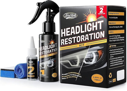 Car Headlight Restoration Kit, No Power Tools Required, Restoring to Like-New Condition, Covers 2-3 Vehicle Headlight Treatments, Headlight Cleaner and Restorer Kit, Headlight Restoration Spray