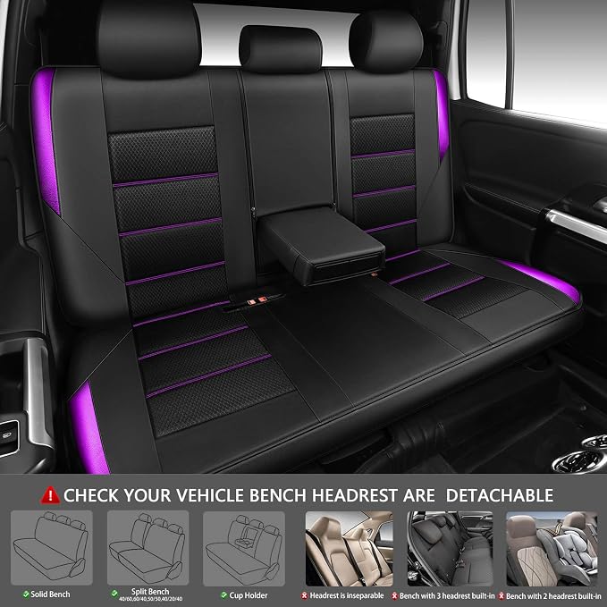 CAR PASS Memory 3D Foam Car Seat Covers Full Set,Breathable Mesh Thick Seat Covers for Car,Purple Metal Film Leather Seat Covers,Universal Automotive Comfort for SUVs Trucks,Black Purple