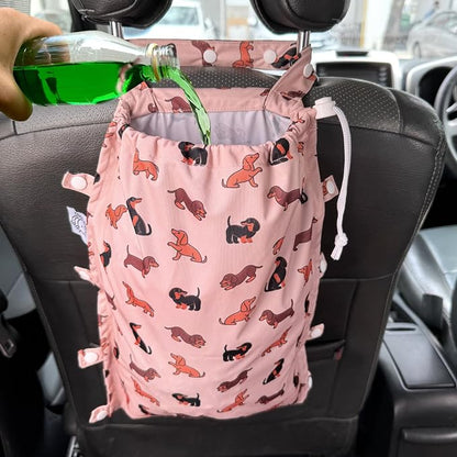 Leak-Proof Waterproof Car Trash Bag Foldable Multipurpose Trash bin Container Storage Cute Grocery Organizer for Automotive Cars SUVs and Trucks Backseat Headrest 7 Liters