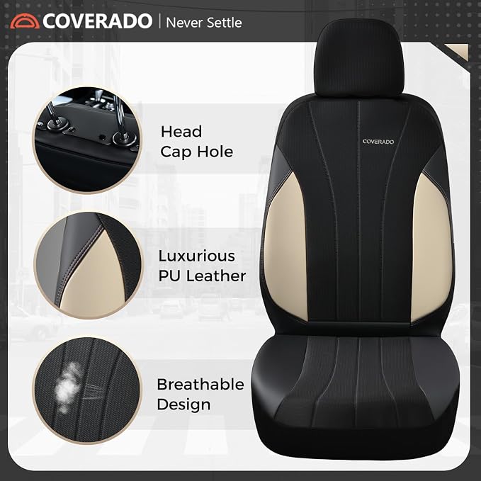 Coverado Car Seat Covers Full Set, Waterproof Automotive Seat Protectors 5 Seats,Beige Driver Protectors Universal Fit for SUVs, Trucks, Sedans,Car Accessories