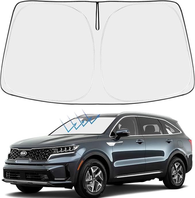 Proadsy Windshield Sun Shade for Kia Sorento 2021-2025 2026 4-Layer Foldable Front Sunshade Protector Sun Visor Blocks UV Rays Keep Car Cooler
