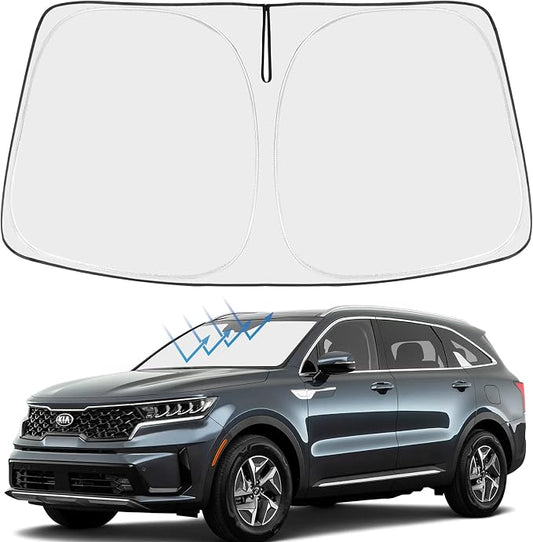 Proadsy Windshield Sun Shade for Kia Sorento 2021-2025 2026 4-Layer Foldable Front Sunshade Protector Sun Visor Blocks UV Rays Keep Car Cooler