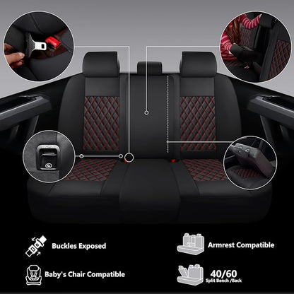 F150 Seat Covers, Custom Ford F150 Truck Seat Cover Fit for 2015-2025 F150 and 2017-2025 F250 F350 F450 Super Duty Crew Cab XL XLT Lariat King Ranch Platinum (Black red, Front and Rear(5 seats))