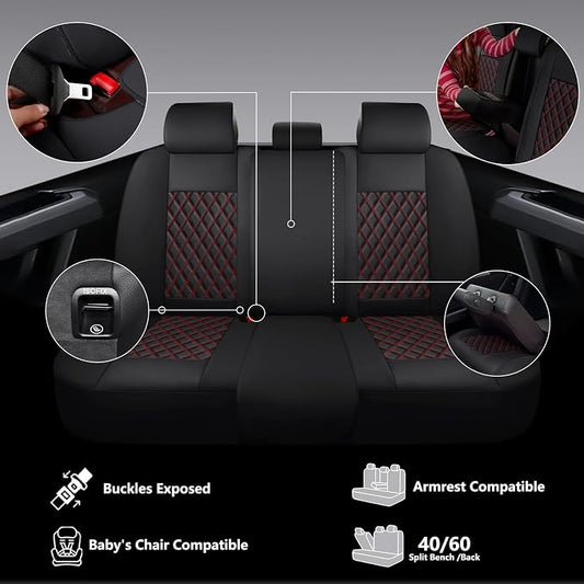 F150 Seat Covers, Custom Ford F150 Truck Seat Cover Fit for 2015-2025 F150 and 2017-2025 F250 F350 F450 Super Duty Crew Cab XL XLT Lariat King Ranch Platinum (Black red, Front and Rear(5 seats))