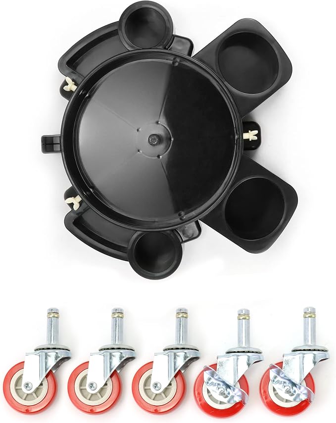 QWORK Bucket Dolly, Detailing Cart for 5 Gallon Car Wash Bucket, Rolling Bucket Dolly with 5 Rolling Swivel Casters and Compartments, for Car Washing Detailing System
