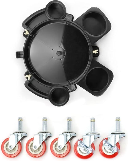 QWORK Bucket Dolly, Detailing Cart for 5 Gallon Car Wash Bucket, Rolling Bucket Dolly with 5 Rolling Swivel Casters and Compartments, for Car Washing Detailing System