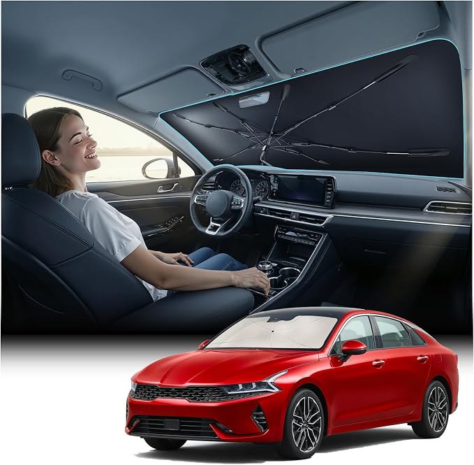 Nmoiss [Vinyl Coating Heat Shield] Windshield Sun Shade Umbrella for KIA K5 2021-2026 Accessories, Protect Car from Sun Rays & Heat Damage Keep Cool and Protect Interior