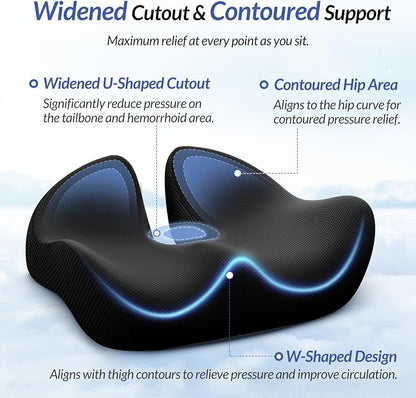 ZIKEE 6" Thickened Donut Pillow Seat Cushion, Ergonomic Hemorrhoid Pillow with Widened Cutout for Tailbone,Sciatica Pain Relief & Postpartum, Memory Foam Office Chair Cushion for Long Sitting at Home