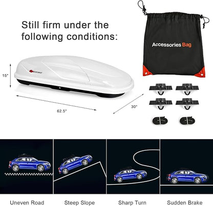 Goplus Rooftop Cargo Carrier Hard Shell, 14 Cubic Feet Waterproof Car Roof Cargo Carrier w/Dual Side Opening, Security Key, 165LBS Capacity, for 17” to 22.8” Wide Crossbar Rack, Vehicle Cargo Box