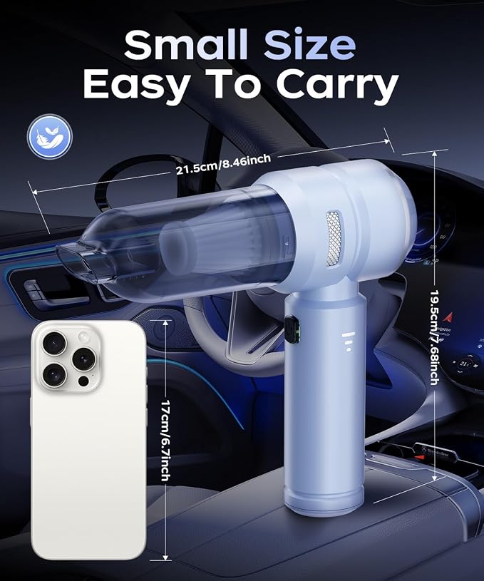 VNOST Car Vacuum,3 Suction Modes,Portable Mini Cordless Cleaner with 50000pa Suction Power,Type-C Charge,Handheld Vacuum for Home,Car,Birthday Gifts for Men Dad Husband (Blue)
