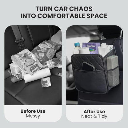 Backseat Car Organizer, PU Leather Car Storage with 2 Mesh Pockets, 9.8" x 9.8" x 5.5", Foldable & Universal, For Car, Truck, SUV