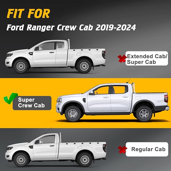 Running Boards Compatible with Ford Ranger 2019-2025 Super Crew Cab 4 Full Size Doors Stainless Steel Paintable Side Steps Fit for Ranger Non-Slip Rails Step Nerf Bar Truck Pickup Rock Sliders