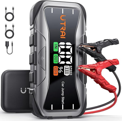 UTRAI 8000A Portable Car Jump Starter, 12V Battery Jumper for All Gas & 12L Diesel Engines, 27000mAh Jump Box with 65W USB-C Fast Charging, 2 USB & DC Output Jump Pack, 600LM LED Flashlight