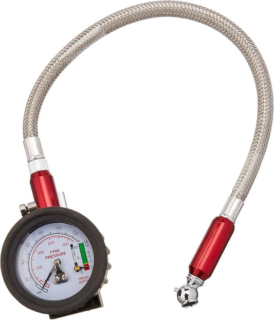 11105 2-in-1 Deluxe Extension Hose Tire Pressure Gauge with Thread Depth Function