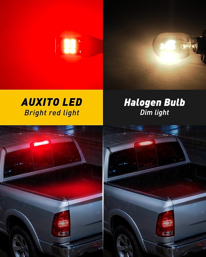AUXITO 912 921 LED Bulb Red, Third Brake Center High Mount Stop Light, Canbus Error Free T15 906 904 922 W16W LED Bulbs, Exterior Center High Mount Stop Red 3rd Brake Tail Lights (Pack of 2)