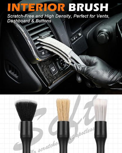 8PCS Car Interior Detailing Kit for Men - 200g Cleaning Gel (185% More Than 70g), Ultra-Soft Detailing Brush Set with Dash Duster, Air Vent Brush & Microfiber Towel